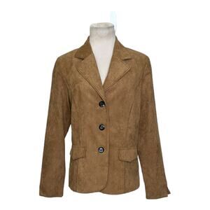 Kim Rogers brown faux suede button blazer jacket size 10